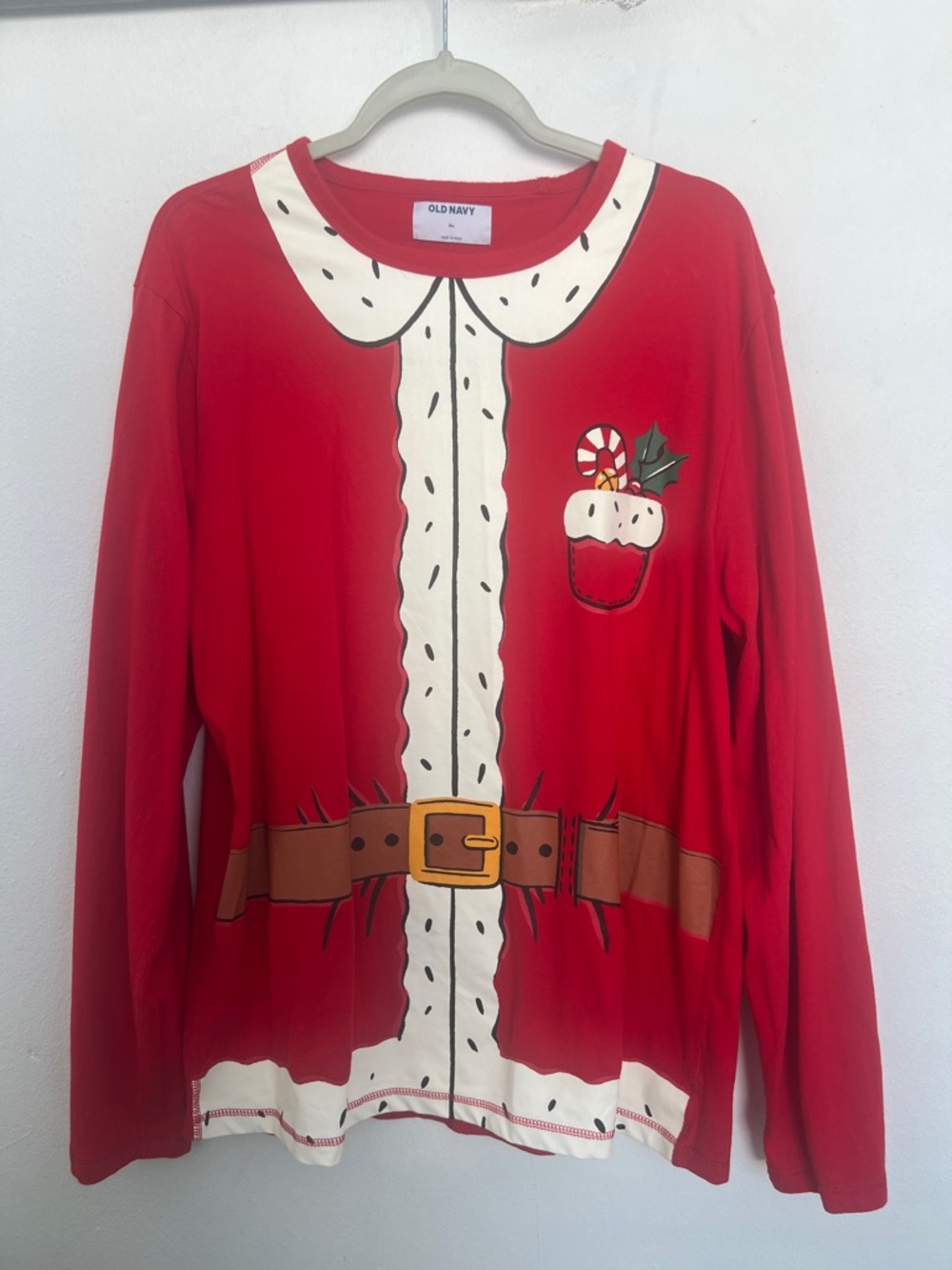 Old Navy Red Santa Suit Graphic Long Sleeve Shirt
